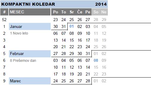 koledar 2014